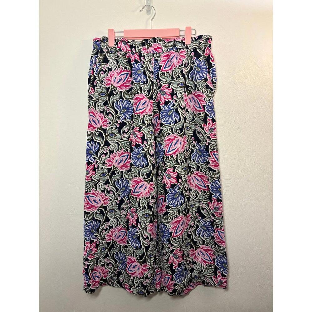 Loft Floral Wide Leg Crop Linen Pants Size Medium